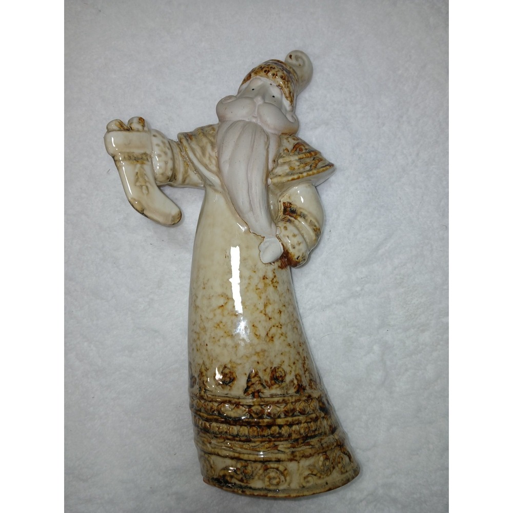 Vintage Ceramic Christmas‎ Santa Figurine - Rustic Marbled Holding Stocking 12" - Picture 7 of 9